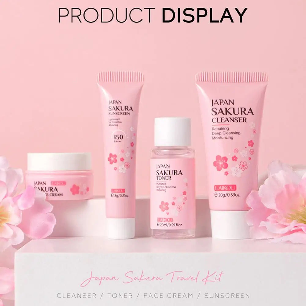 5-Piece Japan Sakura Skin Care Set – Travel Size Routine with Cleanser, Serum, Eye Cream, Face Essence & Sunscreen