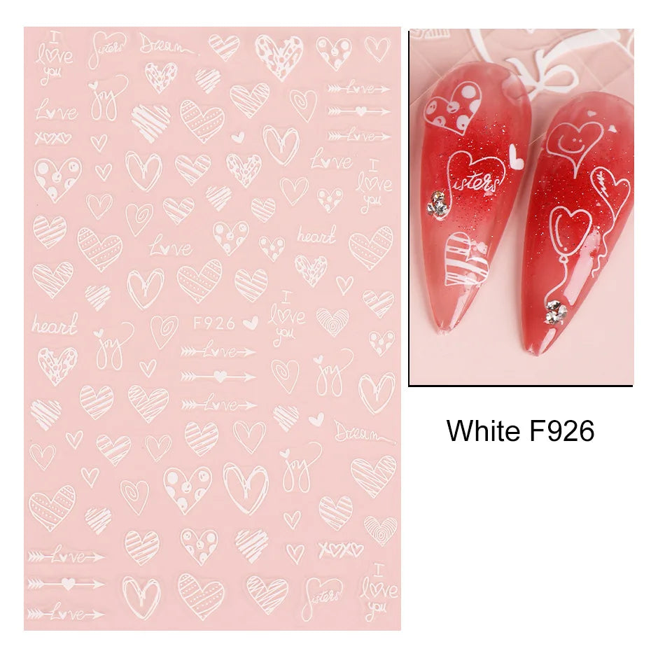 3D Self-Adhesive Valentine's Day Nail Art Stickers – Black & White Heart Decals