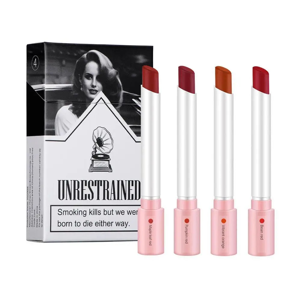 4-Pcs Velvet Matte Cotton Swab Lipstick Set - Long-Lasting & Waterproof