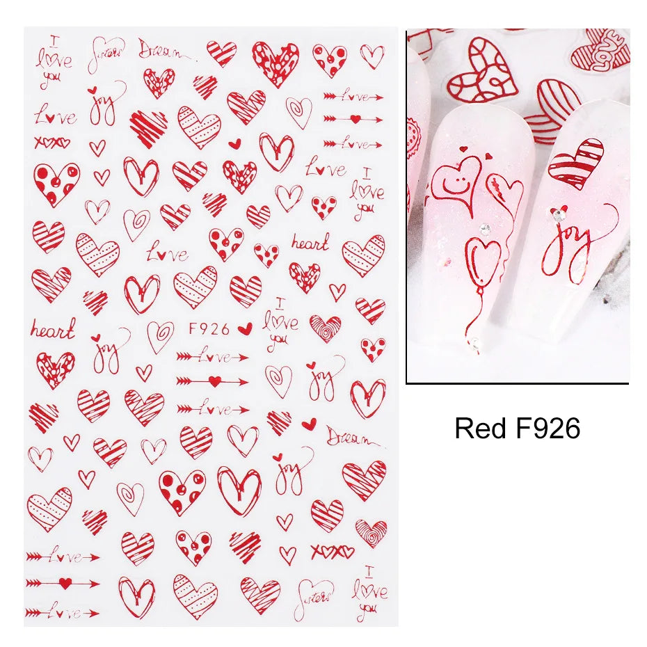 3D Self-Adhesive Valentine's Day Nail Art Stickers – Black & White Heart Decals