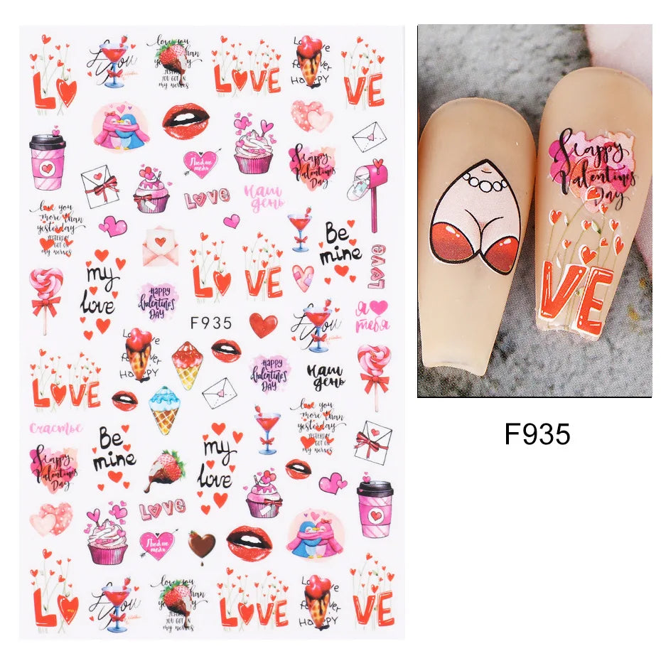 3D Self-Adhesive Valentine's Day Nail Art Stickers – Black & White Heart Decals