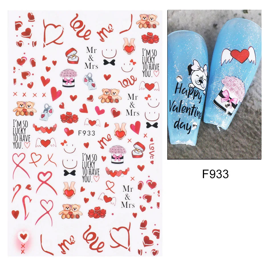 3D Self-Adhesive Valentine's Day Nail Art Stickers – Black & White Heart Decals