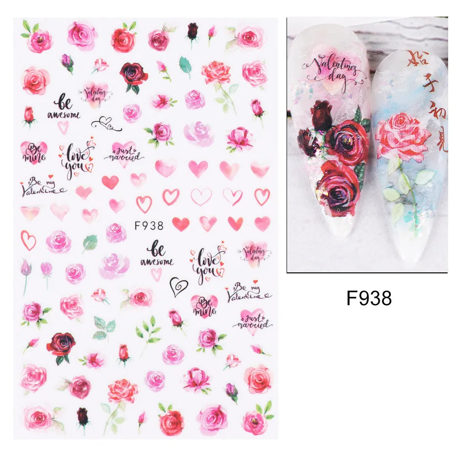 3D Self-Adhesive Valentine's Day Nail Art Stickers – Black & White Heart Decals