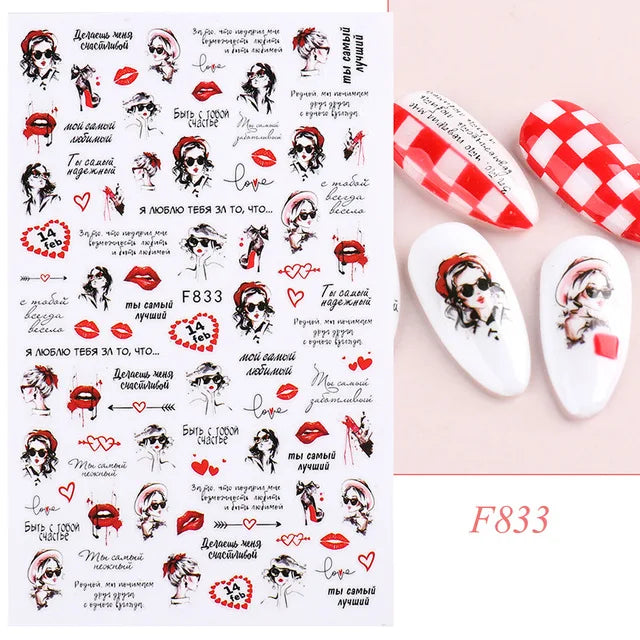 3D Self-Adhesive Valentine's Day Nail Art Stickers – Black & White Heart Decals