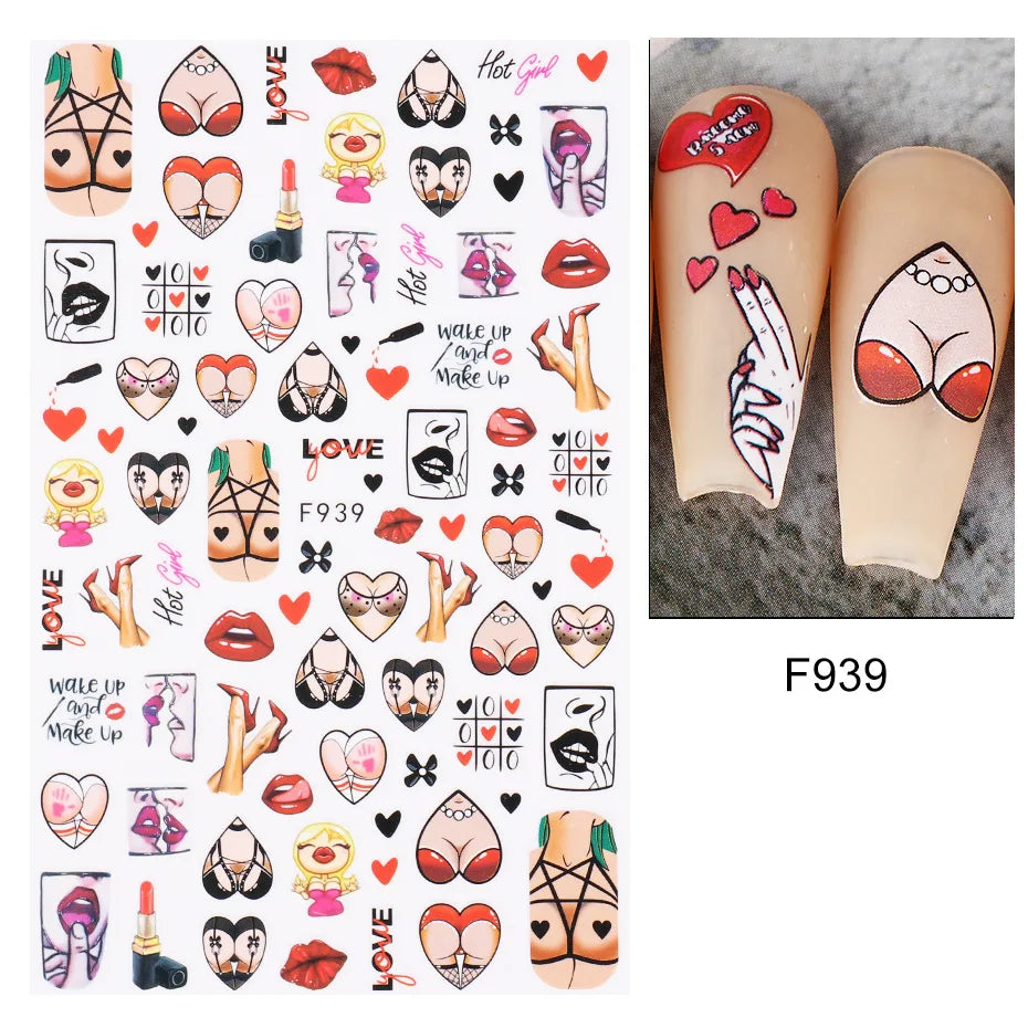 3D Self-Adhesive Valentine's Day Nail Art Stickers – Black & White Heart Decals