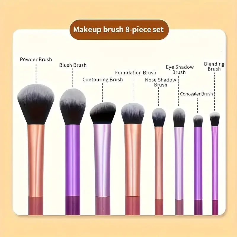 8-Piece Professional Makeup Brush Set – Soft Synthetic Bristles for Foundation, Blush, Eyeshadow & Contouring