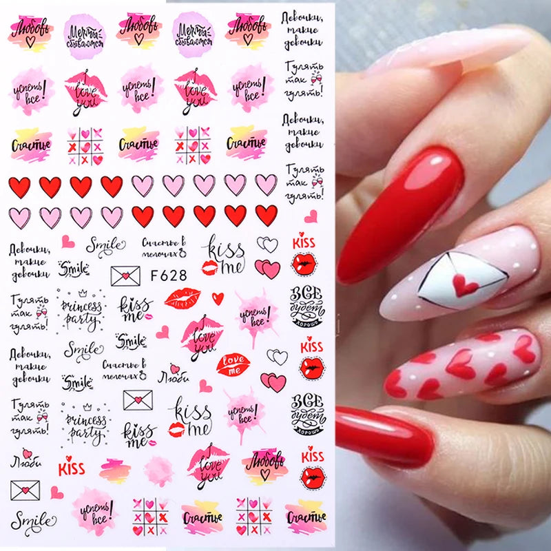 3D Self-Adhesive Valentine's Day Nail Art Stickers – Black & White Heart Decals