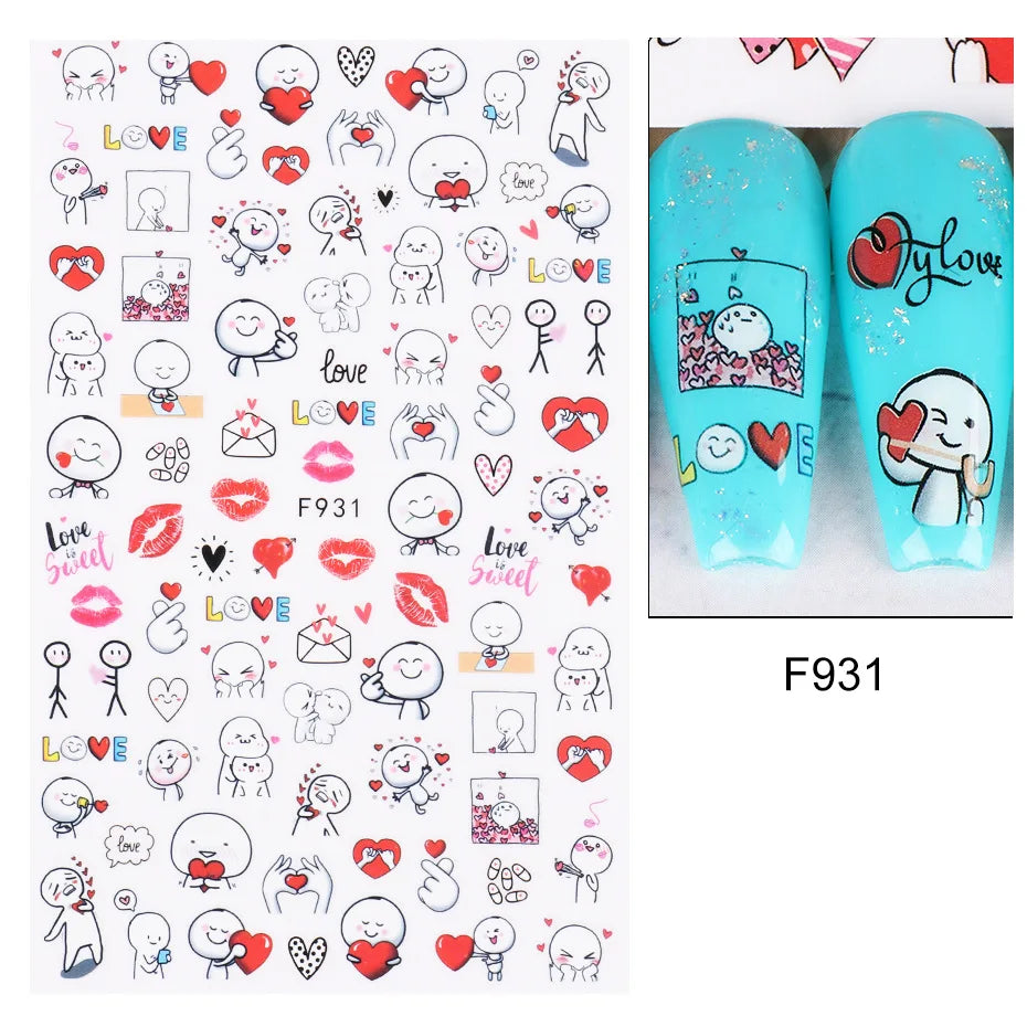 3D Self-Adhesive Valentine's Day Nail Art Stickers – Black & White Heart Decals