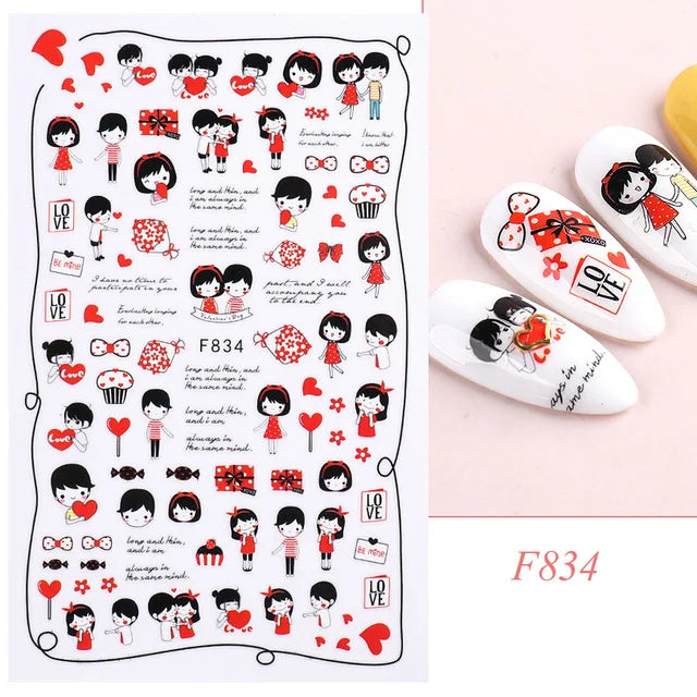 3D Self-Adhesive Valentine's Day Nail Art Stickers – Black & White Heart Decals