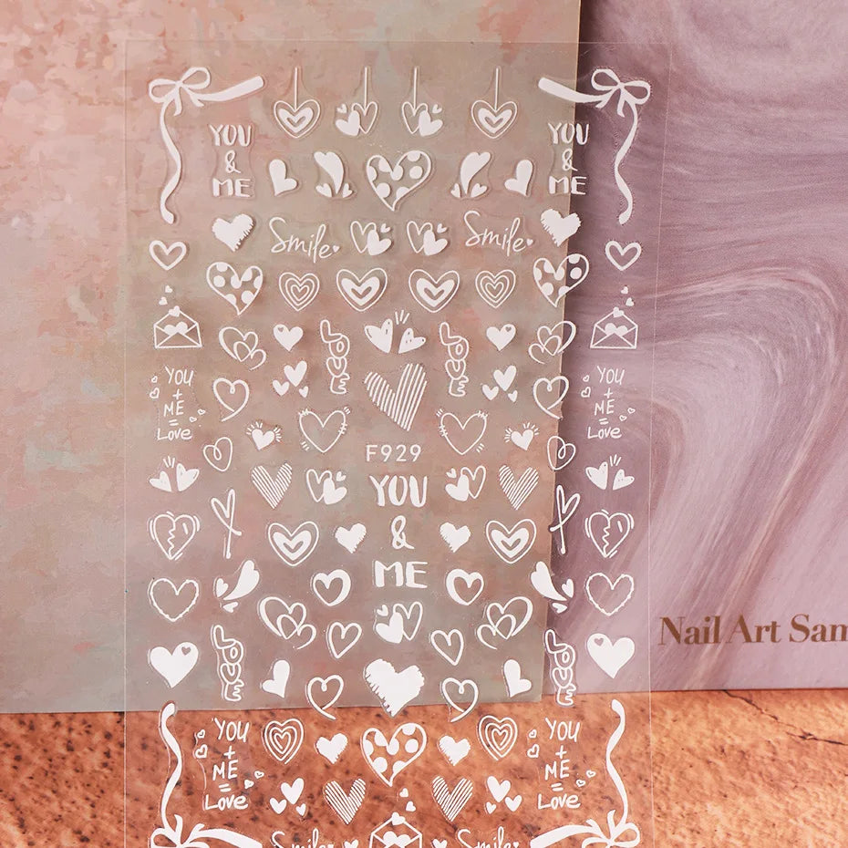 3D Self-Adhesive Valentine's Day Nail Art Stickers – Black & White Heart Decals