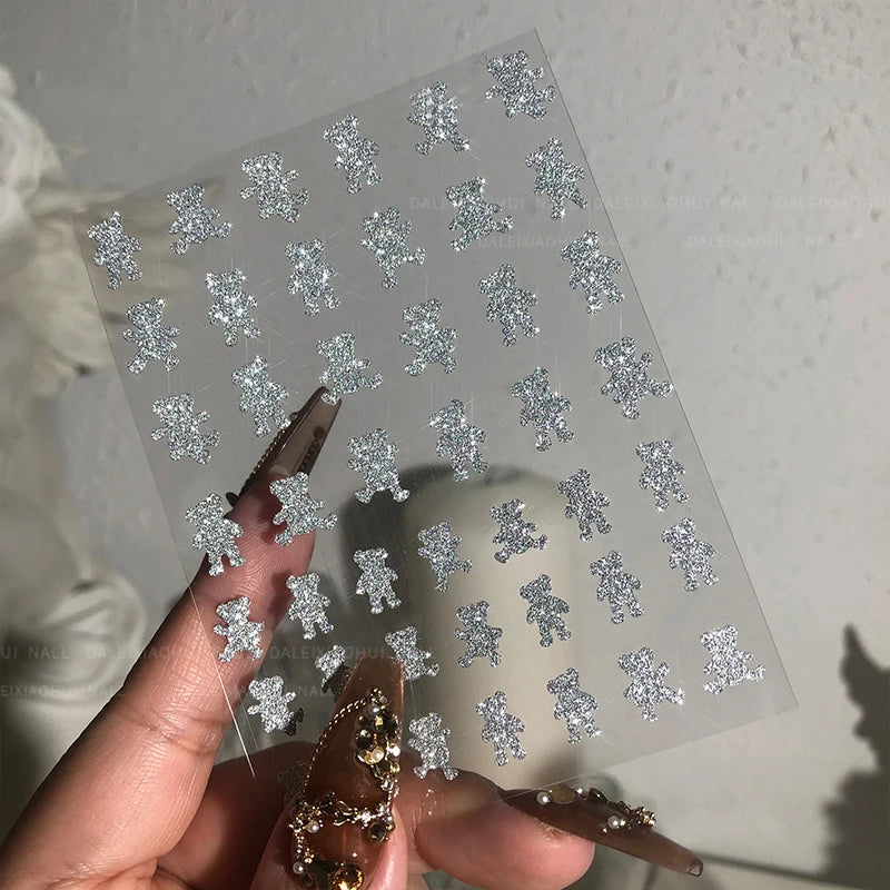 3D Self-Adhesive Valentine's Day Nail Art Stickers – Black & White Heart Decals