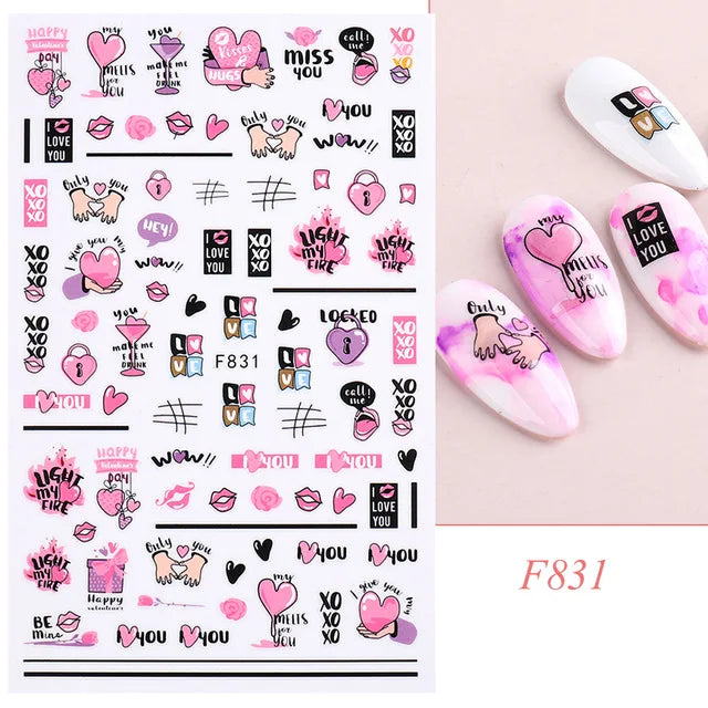 3D Self-Adhesive Valentine's Day Nail Art Stickers – Black & White Heart Decals