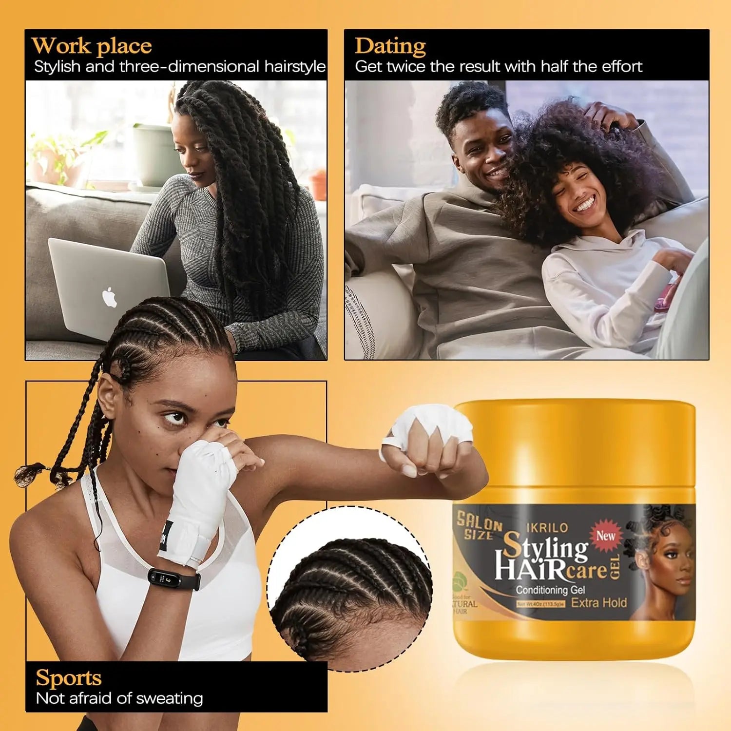 24H Extreme Hold Hair Styling Gel – Non-Sticky, No-Flake Shine Gel for Men, Women & Braiding