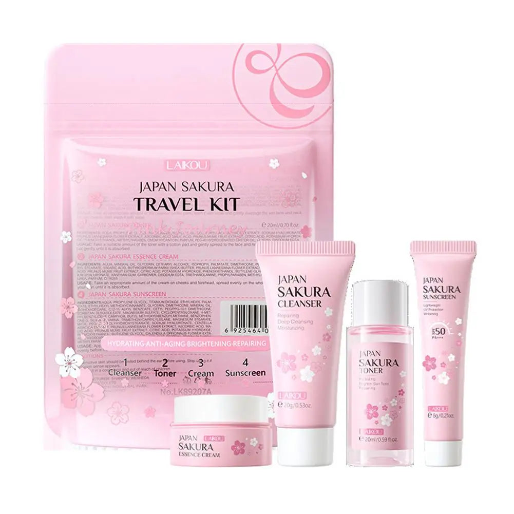 5-Piece Japan Sakura Skin Care Set – Travel Size Routine with Cleanser, Serum, Eye Cream, Face Essence & Sunscreen