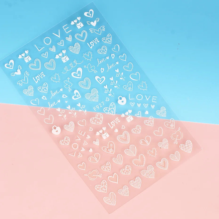 3D Self-Adhesive Valentine's Day Nail Art Stickers – Black & White Heart Decals