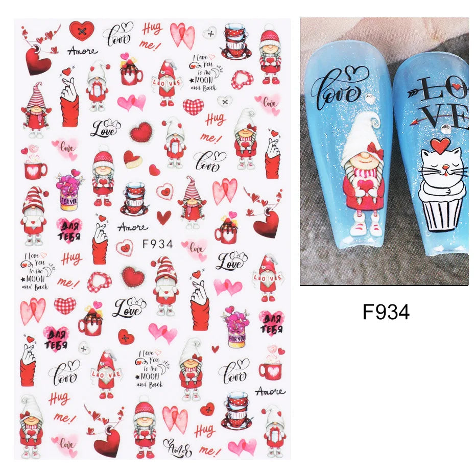 3D Self-Adhesive Valentine's Day Nail Art Stickers – Black & White Heart Decals