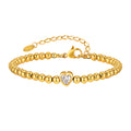 Vnox Elegant Golden Beaded Heart Charm Bracelet with "Love You" Card