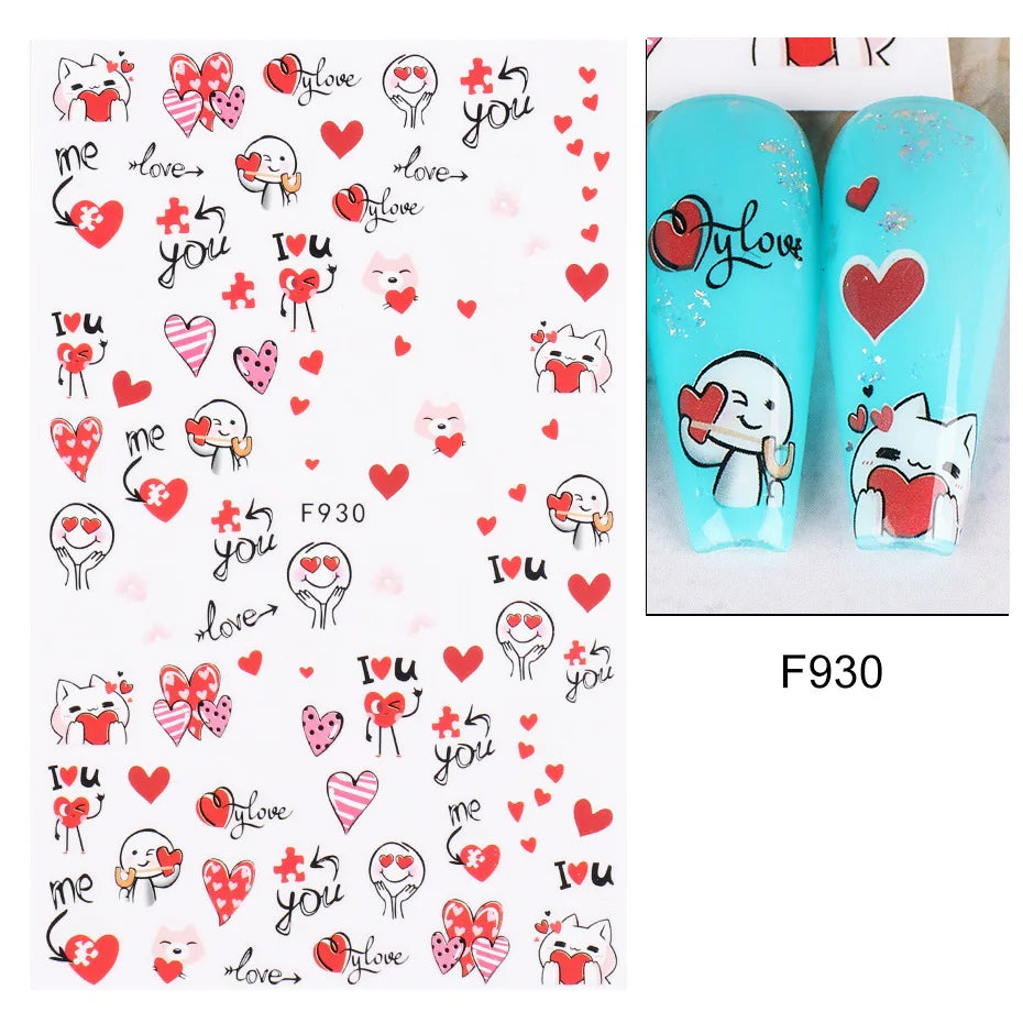 3D Self-Adhesive Valentine's Day Nail Art Stickers – Black & White Heart Decals