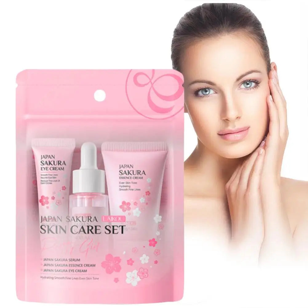 5-Piece Japan Sakura Skin Care Set – Travel Size Routine with Cleanser, Serum, Eye Cream, Face Essence & Sunscreen