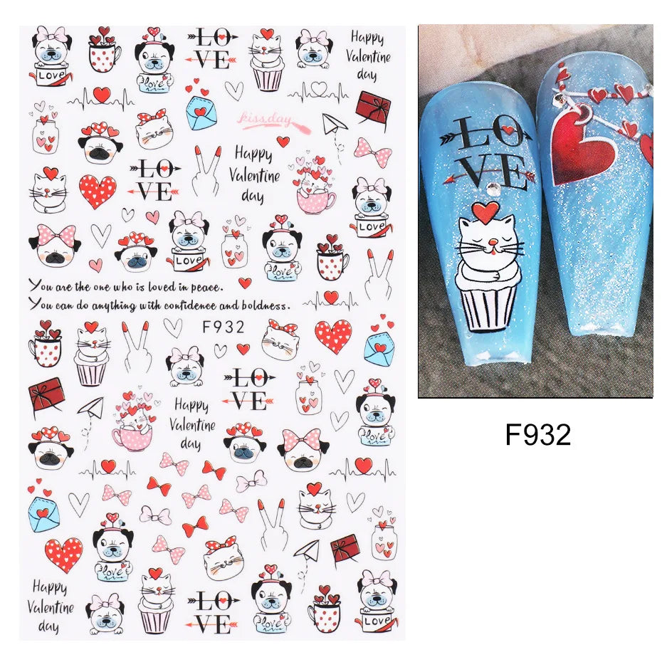 3D Self-Adhesive Valentine's Day Nail Art Stickers – Black & White Heart Decals