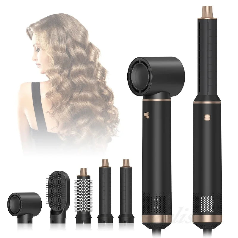5-in-1 Air Blower Brush Hair Styler Ionic Hot Air Brush Curler & Straightener 1000W Detachable Heads Diffuser Salons Hair Tools