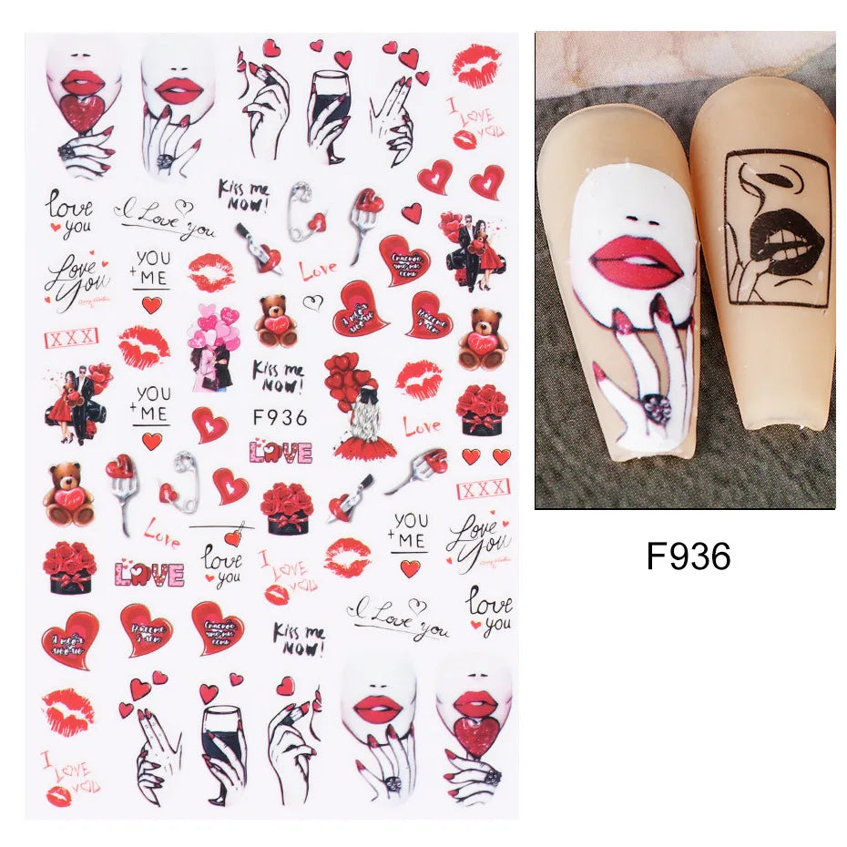 3D Self-Adhesive Valentine's Day Nail Art Stickers – Black & White Heart Decals