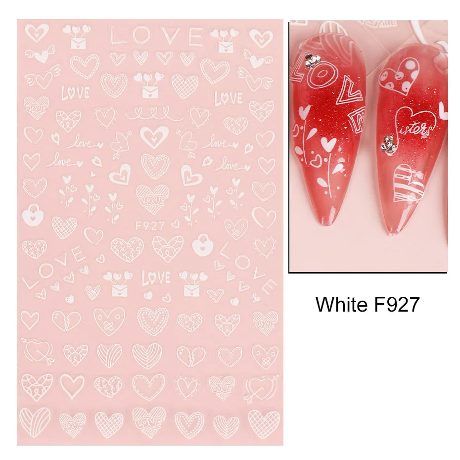 3D Self-Adhesive Valentine's Day Nail Art Stickers – Black & White Heart Decals