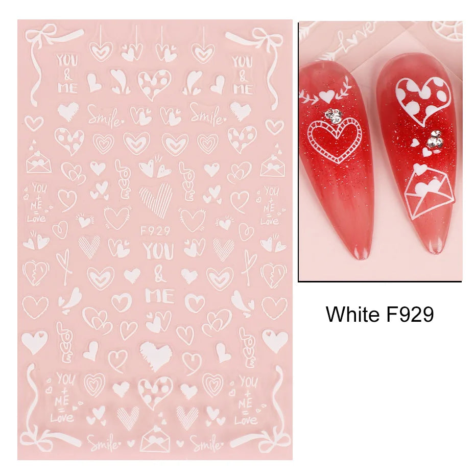 3D Self-Adhesive Valentine's Day Nail Art Stickers – Black & White Heart Decals
